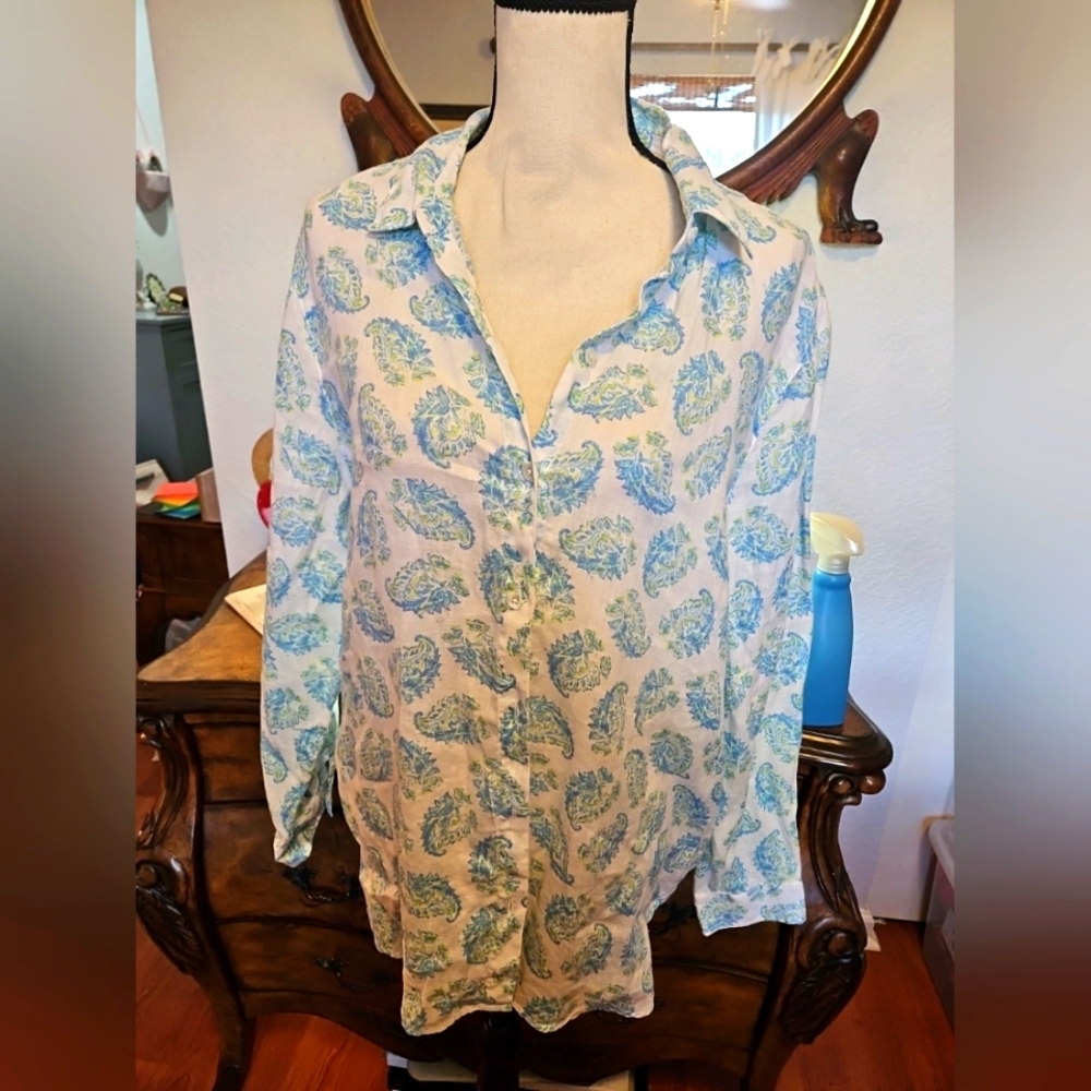 J. Jill Size Large Blue and White Paisley Women's Top